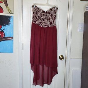Strapless Red Cream High Low Dress Size 2XL